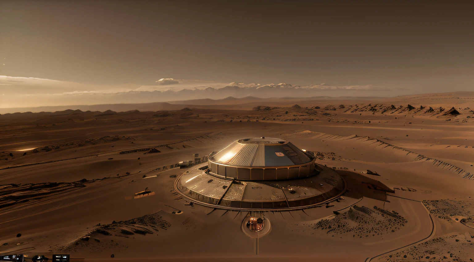 Advanced radar station on Mars, radar close-up, realistic metallic details, ultra-realistic, bright picture, large wide angle, high reality, light and dark