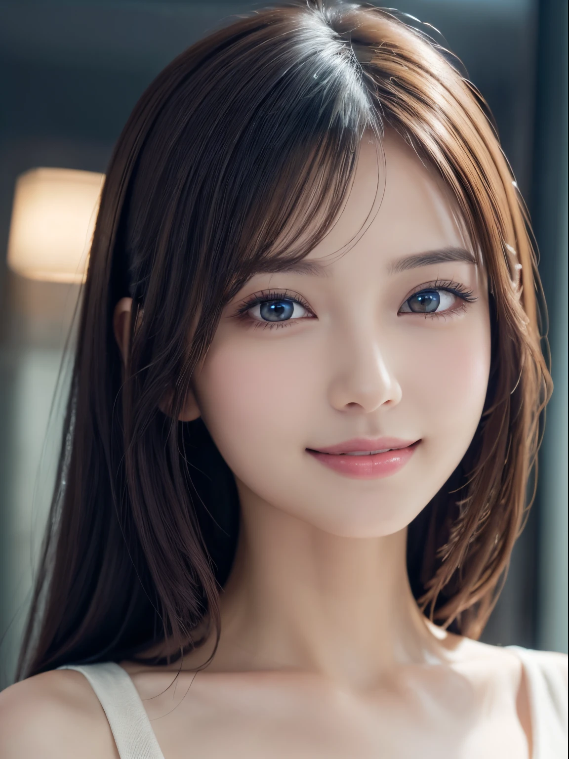 ​masterpiece、1 beautiful girl、A detailed eye、Puffy eyes、top-quality, 超A high resolution, (Realisticity: 1.4), cinematlic lighting、japanes、Asian Beauty、Super beauty、(age19:1.3)、Beautiful skin、A slender、The body is facing forward、(A hyper-realistic)、(hight resolution)、(8K)、(ighly detailed)、(Best Illustration)、(beautifully detailed eyes)、(ultra-detailliert)、 (ssmile)、A detailed face、Bright lighting、profetional lighting、looking at viewert、Facing straight ahead、