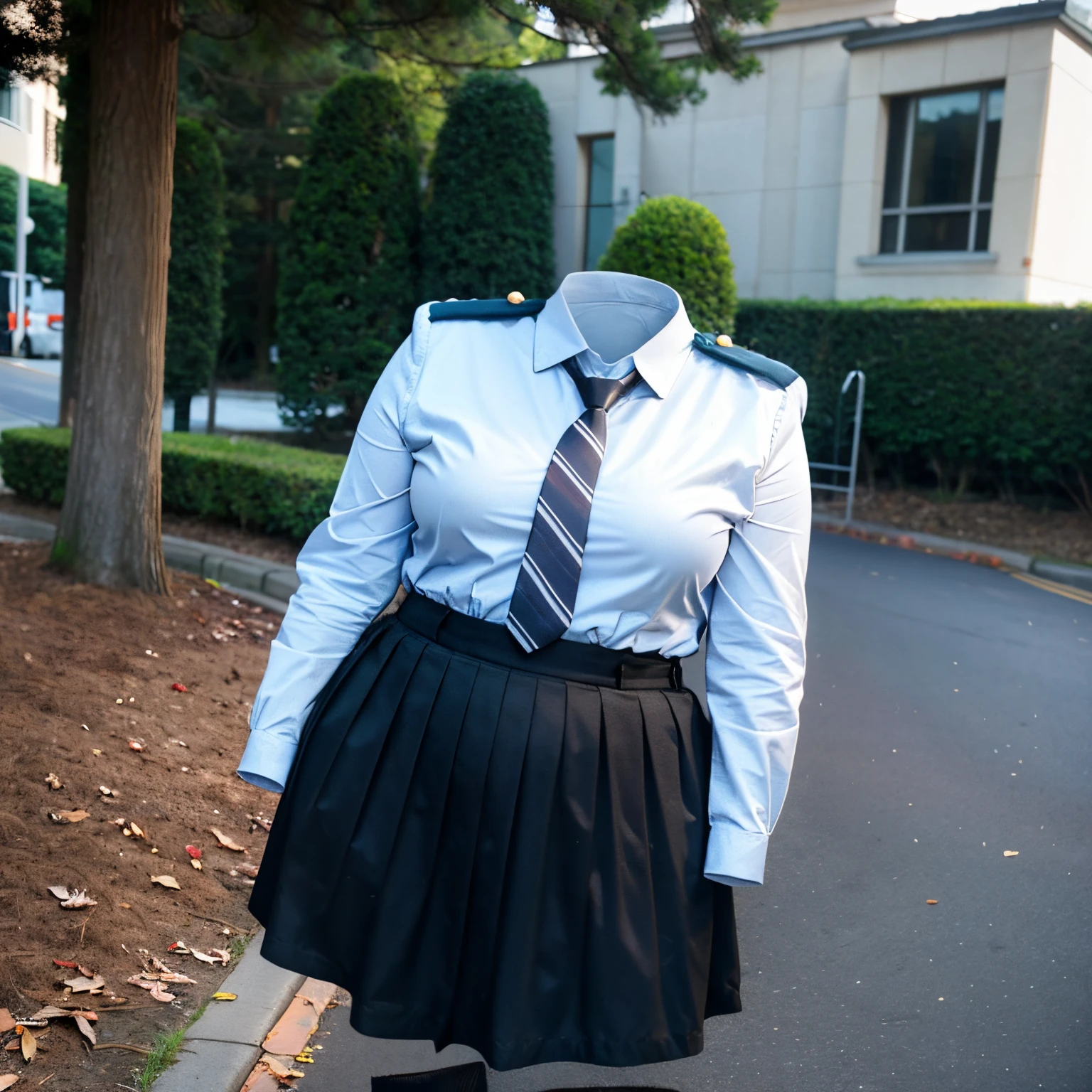 chubby, fat, school stripe tie, school tie, school uniform, plaid skirt, cute pose, lower body, (invisible, no humans, headless, faceless:1.5), (close-up to breasts), cute big breasts, (8k, RAW photo, best quality, masterpiece, high resolution, extremely detailed CG:1.2), (realistic, photo-realistic:1.37), photon mapping, radiosity, ((Hasselblad photography)), physically-based rendering