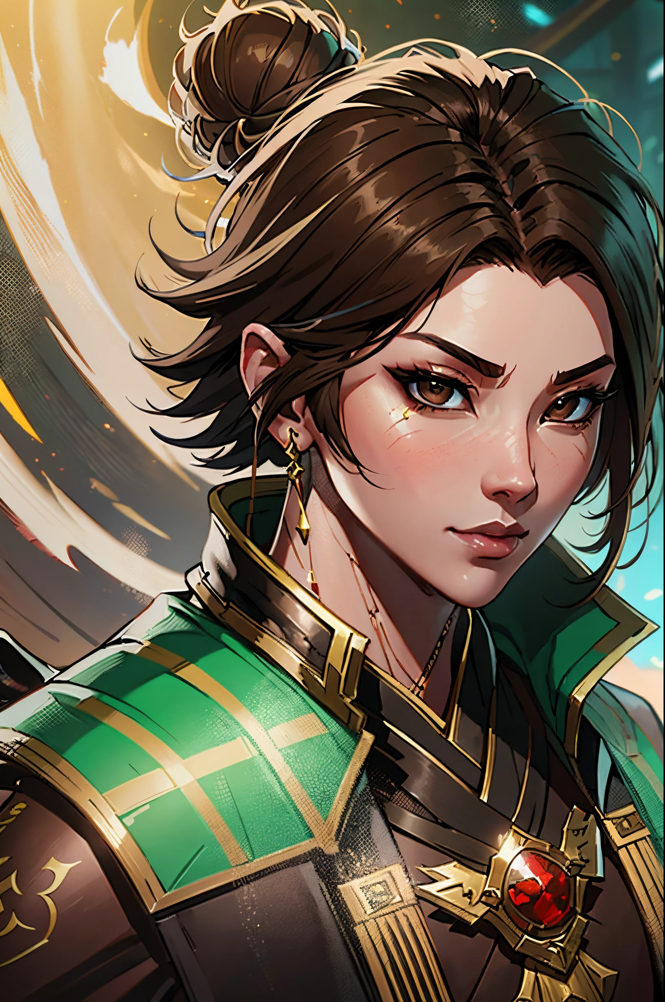 a close up of a boy in his 30's, with brown eyes and brown hair, wearing black and green robed clothes, a male archer with brown eyes, a hero in wuxia style, mage with air magic, standing in an asian city, new costume concept design, in the style of blade and soul, full body character concept, detailed character design, inspired by Yang Jin, inspired by Li Mei-Shu, chinese costume, inspired by Lan Ying, inspired by Sim Sa-Jeong, inspired by Li Tang, lunar themed attire, costume with gold accents, inspired by Ju Lian, colored concept art, highly detailed character design, highly detailed face, inspired by Ai Xuan, very highly detailed face, unreal engine render, final fantasy 14 style, inspired by Leng Mei