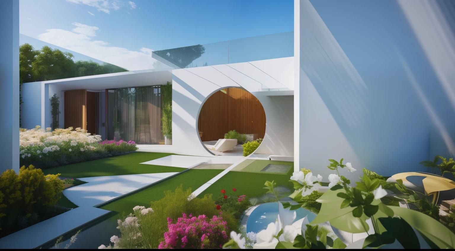 There is a photo of a house with a garden and flowers, detail render, Low angle isometric rendering, Rendering in Lumion Pro, archviz, Encapsulated rendering, detailed archviz render, concept house, Luminance rendering, Render in enscape, 3D rendering style, high quality rendering, detailed render, fully detailed render, very detailed render
