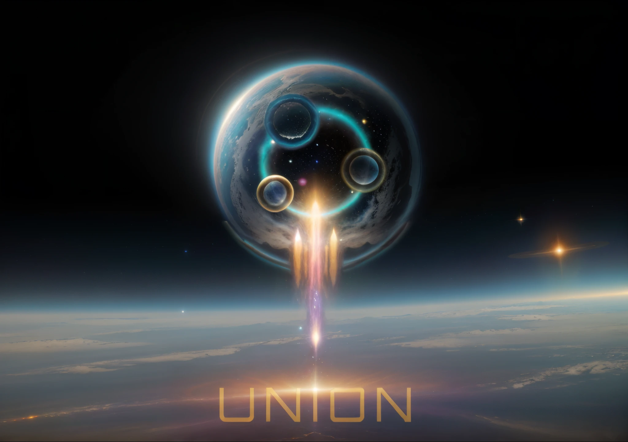 (Best Quality,hight resolution,Masterpiece:1.2),(Realistic,Photorealistic,photo-realistic:1.37),black hole,Planet,many planets,Starry sky,Logo,call, To join,Space,outer space,galaxy,deep space,mysterious,Cosmic Energy,hypnotic colors,heavenly bodies,Futuristic,Immersive,nebula,Interstellar,astrophysics,cosmic rays,Intergalactic Travel,speed of light,superior,expansion of the universe,Space miracle,cosmological mysteries,Space ballet,Twinkling stars,Cosmic harmony,Floating Planets,Cosmic Energy, Radiant,The Divine Presence,Cosmic Symphony,invisible worlds,unknown dimensions,secrets of the universe revealed,Cosmic enlightenment,Dark matter,magical galaxies,Celestial navigation,A Space Odyssey,Interstellar Travel,Space connections,cosmic destiny,revealing secrets,cosmic infinity