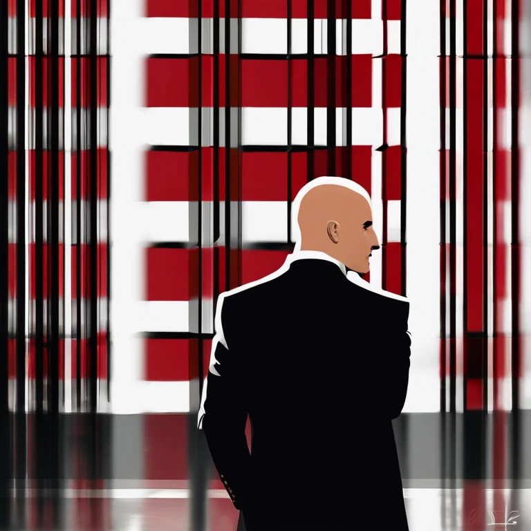 Agent 47 has a tattoo on the back of his head in the style of a barcode. He is bald. 47's typical attire consists of a black suit, black leather gloves and shoes, white dress shirt, and a burgundy tie.,Hitman series,Agent 47 has a tattoo on the back of his head in the style of a barcode. He is bald. 47's typical attire consists of a black suit, black leather gloves and shoes, white dress shirt, and a burgundy tie.,face,photo