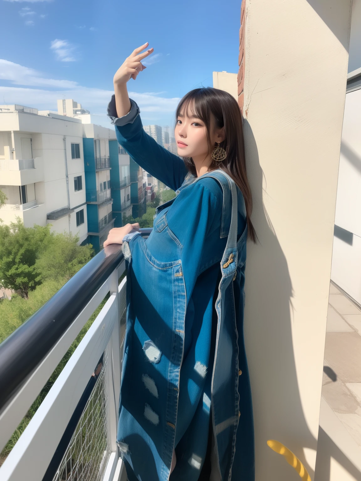 (masterpiece), (best qualtiy), 8K resolution, 1girl in, asian human, Breathtaking beauty, face perfect, the perfect body, 20yr old, A sexy, ciinematic light, short-haired, large full breasts 、Wearing overalls naked、Stonewash、