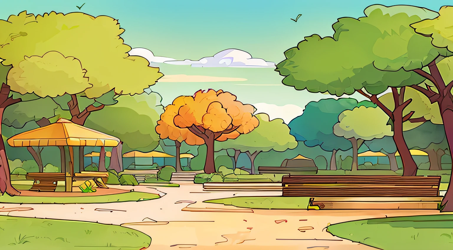 There is a park behind，There are benches and gazebos, Park background, Sunny park background, arte de fundo, Sunny day，In Park, park landscape, park in background, Park on a sunny day, background artwork, In a park on an alien planet, In a park on an alien planet, Anime background art, There is a park behind