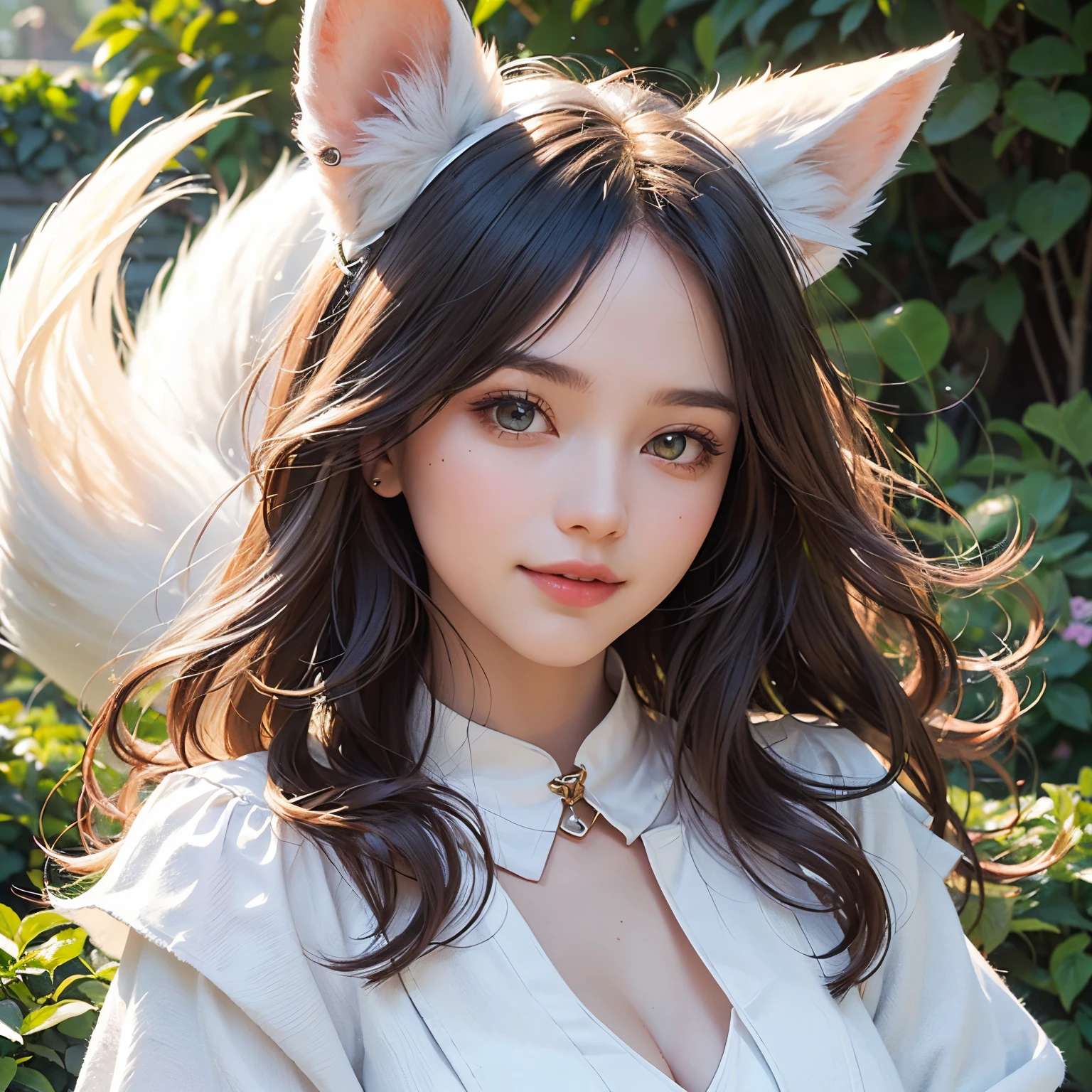 8k, best quality, masterpiece, a photo of a beautiful girl in many flowers, (Flower shower:1.2), (Medium breast), blushed face, Bob brown hair, (Japanese idle:1.6), BREAK, (Cat ears:1.2), Looking at the viewer , (colourful Flower background:1.8), (full of colourful flowers:1.5)