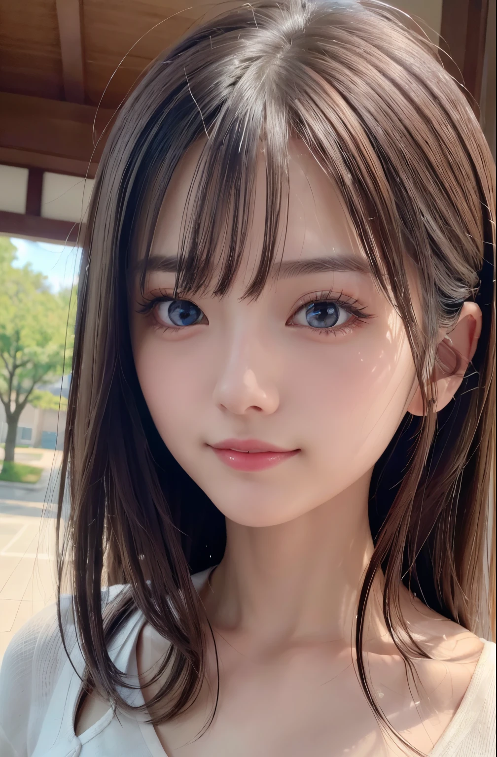 ​masterpiece、1 beautiful girl、A detailed eye、Puffy eyes、top-quality, 超A high resolution, (Realisticity: 1.4), cinematlic lighting、japanes、Asian Beauty、Super beauty、(age19:1.3)、Beautiful skin、A slender、The body is facing forward、(A hyper-realistic)、(hight resolution)、(8K)、(ighly detailed)、(Best Illustration)、(beautifully detailed eyes)、(ultra-detailliert)、 (ssmile)、A detailed face、Bright lighting、profetional lighting、looking at viewert、Facing straight ahead、