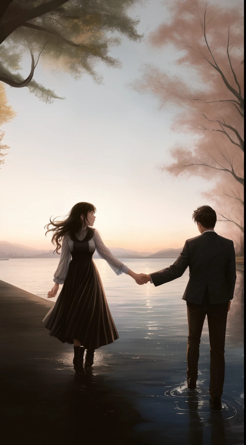 painting of a couple walking down the street holding hands, Rob Rey, romantic painting, Directed by: Charles Roka, Valentina Embaralhamento, arte linda, Steve Henderson and mark brooks, arte bonita, Ryan Hewett, Steve Henderson, inspirado em Michael Komarck, Arte Conceitual do Amor, Directed by: Bernard van Orley, Directed by: Dan Christensen