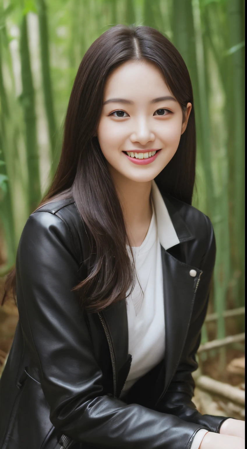 On a quiet spring afternoon,8K masterpiece of the highest quality.There is a 19 year old girl。She wore a tight black leather jacket,Sitting on a large moss-covered stone in the bamboo forest by the river。The sun shines on her face through the bamboo leaves,forming a soft light and shadow。Her skin looks fairer in the sun,Contrast with black leather jacket。
That girl'Eyes bright and focused,smiling and looking into the camera,It seems to be telling a beautiful story。Her smile is like the spring breeze blowing through the bamboo forest,Make people feel the vitality of youth and vitality of life。in this picture,We seem to feel her inner joy and love for life。
Surrounded by dense bamboo forest,Abundant greenery,The river is gurgling,Take a nice photo with a girl。This scene is like a beautiful poem,Telling about the beautiful time in spring afternoon。