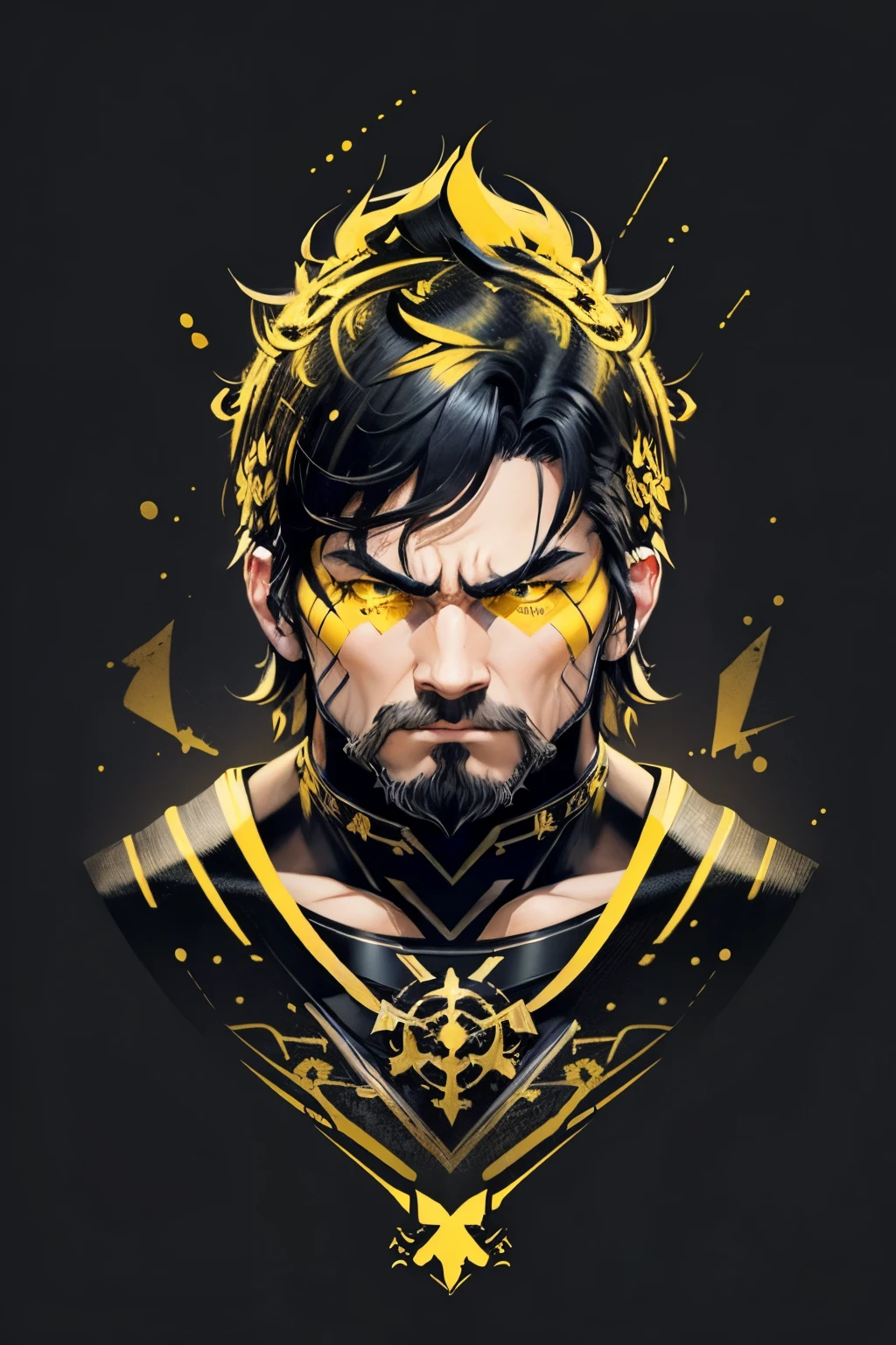 超A high resolution, Best aesthetic, , Flat Avatar, Anime visuals of rough muscular man , black and yellow art style, (Black environment:1.0), 耳环,with simple black background, long shot