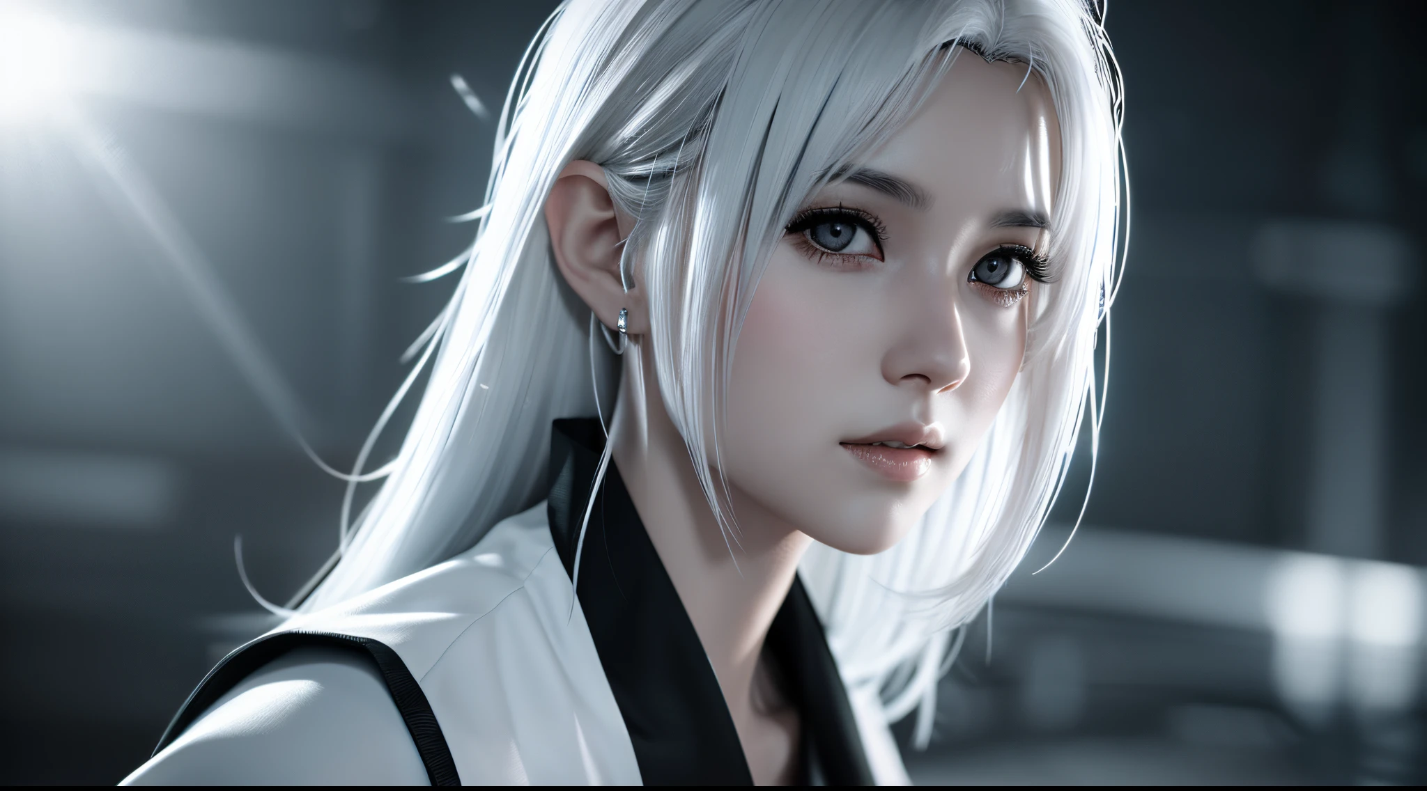 Araaf portrait of a woman in black and white, Character images by Shitao, trending on cg society, New cult, Tifa Lockhart with white hair, anime girl cosplay, photorealistic anime girl render, From Kingdom Hearts, Shine with silver light, Best Anime 4K Konachan Wallpaper, azur lane style, Perfect white-haired girl
