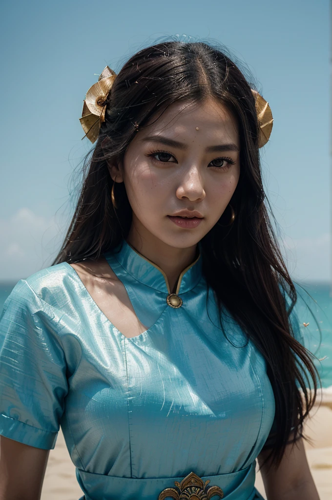 a close up of a woman with a tia on her head, a young woman as genghis khan, inspired by Oka Yasutomo, queen of the sea mu yanling, portrait of mulan, portrait of modern darna, natasha tan maciej kuciara, inspired by Li Mei-shu, inspired by Li Tang, inspired by Zhang Yin, fanart