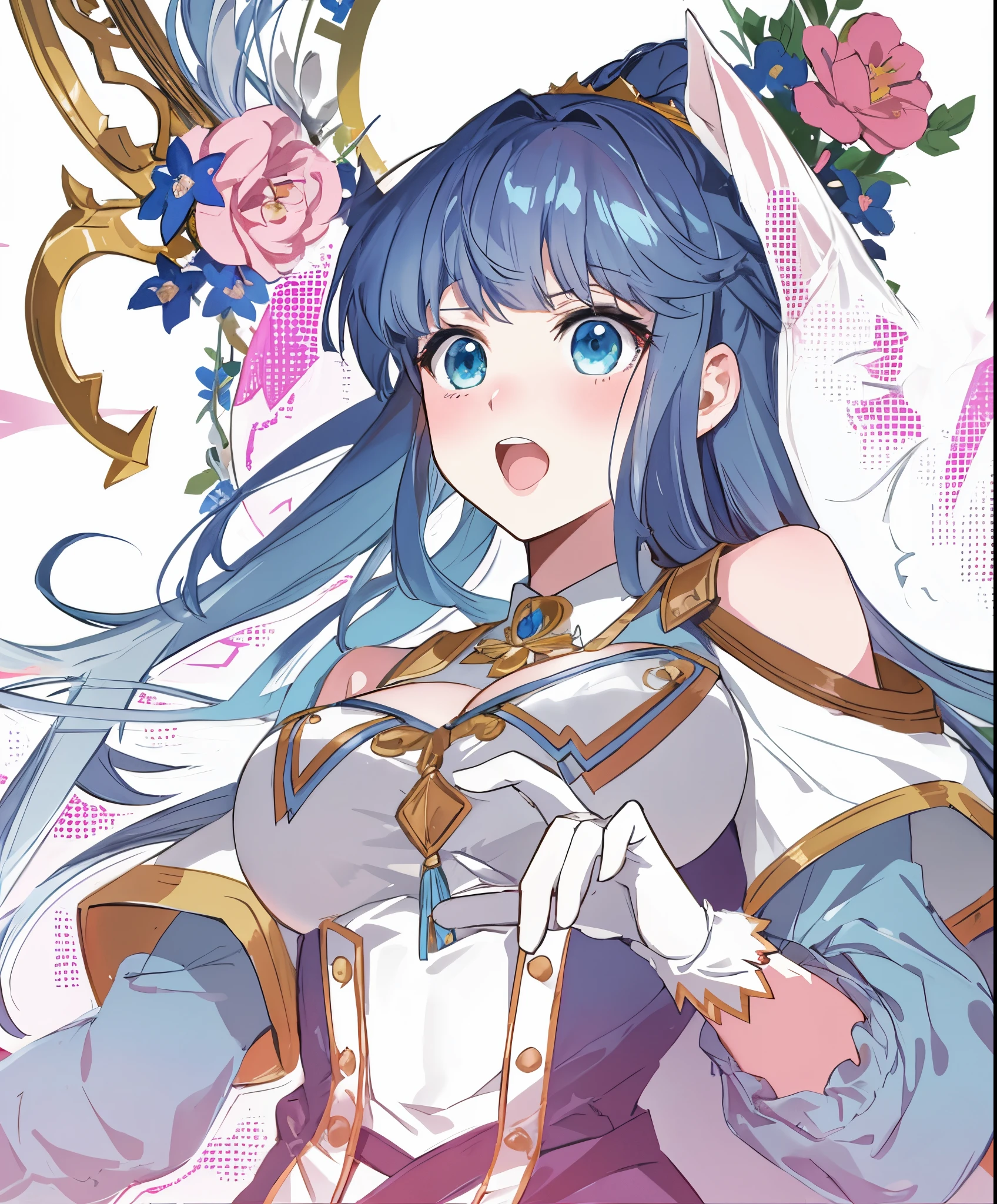 garota anime com cabelo azul e vestido branco com flores no cabelo, arte detalhada do anime, portrait knights of zodiac girl, trending on artstation pixiv, Arte Zerochan, arte chave detalhada do anime, anime moe artstyle, arte de anime digital detalhada, arte detalhada do anime, Marin Kitagawa Fanart, deusa anime, Hestia, arte oficial altamente detalhada, anime illustration, Anime Waifu, Isekai, em armadura de opala, fanart requintada altamente detalhada, estilo shadowverse, sensual, garota linda, cilios grande, garota sexy