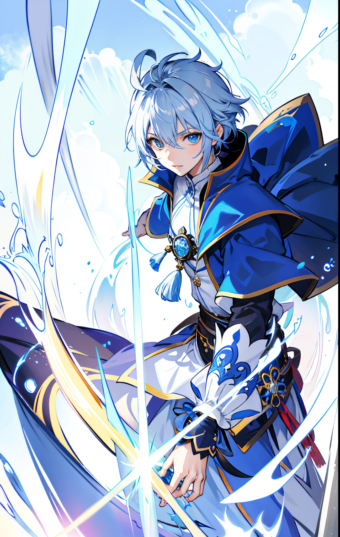 anime character with sword and blue cape holding sword in hand, Keqing de Genshin Impact, hero 2 d fanart artsation, Personagem Genshin Impact, Arte Zerochan, Genshin, Zhongli, Genshin Impact, cara de anime alto com olhos azuis, estilo de impacto Genshin, Impacto Genshin, armadura azul e prata gelo, casimiro arte, Arte Oficial, garota anime com cabelo azul e vestido branco com flores no cabelo, arte detalhada do anime, portrait knights of zodiac girl, trending on artstation pixiv, Arte Zerochan, arte chave detalhada do anime, anime moe artstyle, arte de anime digital detalhada, arte detalhada do anime, Marin Kitagawa Fanart, deusa anime, Hestia, arte oficial altamente detalhada, anime illustration, Anime Waifu, Isekai, em armadura de opala, fanart requintada altamente detalhada, estilo shadowverse,  cilios grande, homem forte