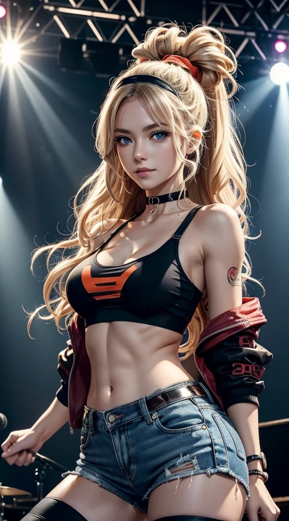 masterpiece, mj, cinematic, sublime, seductive, alluring, a woman in a red top and black pants with a hoodie on and a (red hoodie:1.25) on, league of legends concept art, concept art, auto-destructive art, 1girl, (animal hood:1.2), bandaged arm, bandages, bangs, blonde hair, blue eyes, breasts, cowboy shot, hair between eyes, hood, hood up, hooded cloak, hoodie, long hair, looking at viewer, medium breasts, midriff, navel, pants, (parted lips:1.2), solo  <lora:popular:1> <lora:SDXLrender_v1.0:0.6> <lora:epiCRealismHelper:1>