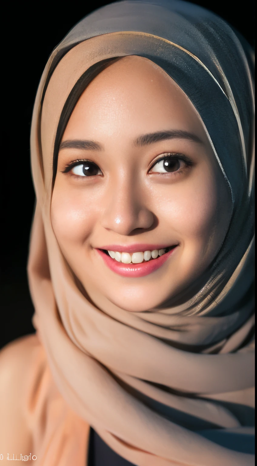 night scene, close up photo of a sexy naked javanese girl with hijab, posing, look at a camera and smile, ((close up)), light pastel hijab, big breasts, cute young face, 18 yo, perfect face, perfect nose, soft volumetric lights, (backlit:1.3), (cinematic:1.3), intricate details, (ArtStation:1.2)