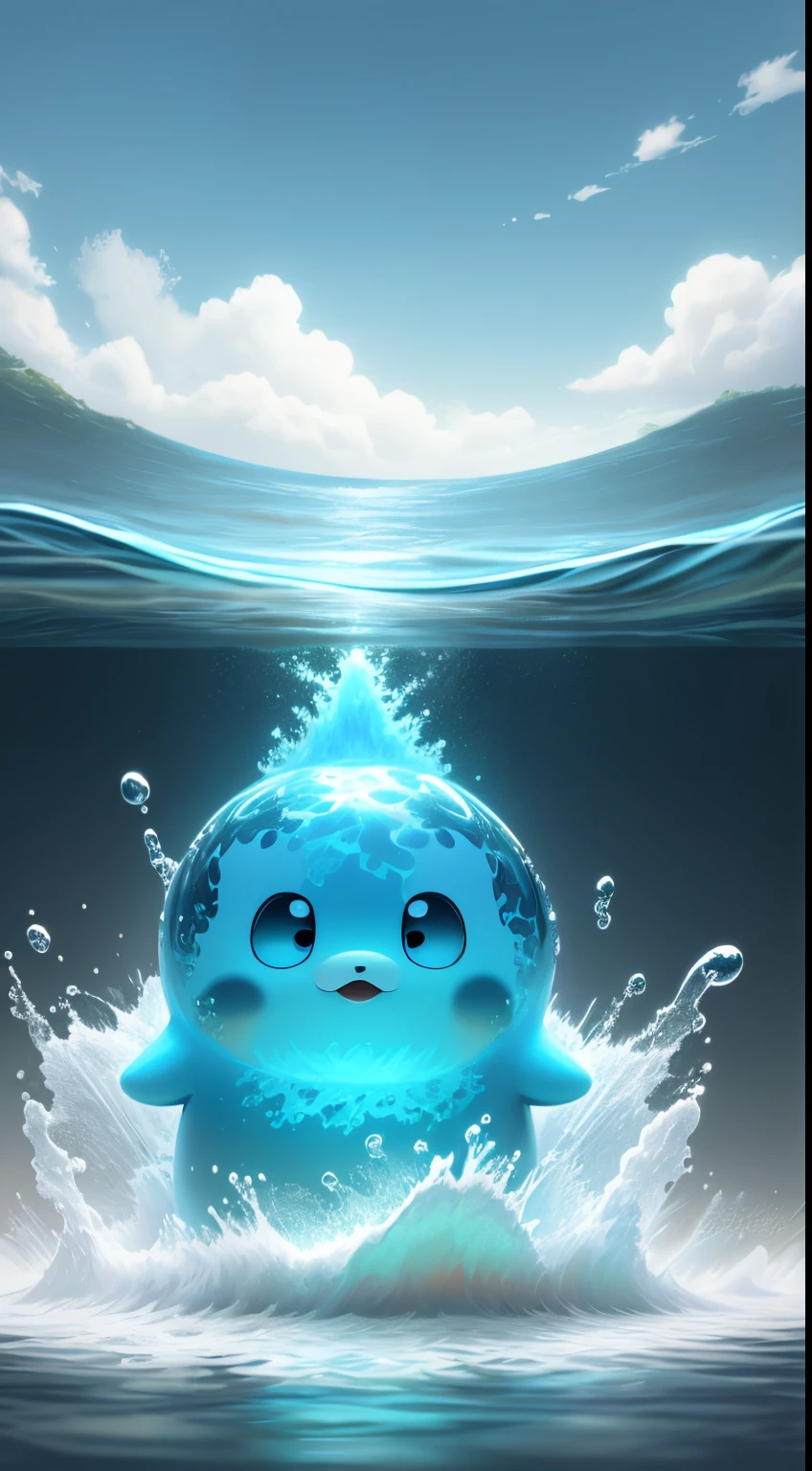 water theme,Create a water-themed cartoon image,Round head,Small feet