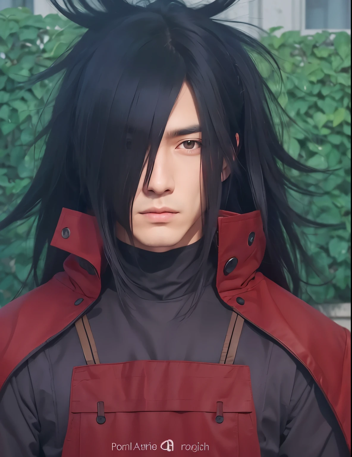 A man with realistic long black hair, the same realistic hairstyle, realistic handsome face, realistic cool expression, adapt the same realistic clothes,realistic light, realistic background, realistic shadows, good image quality, very good image results, 4k, ultra detailed, realistic