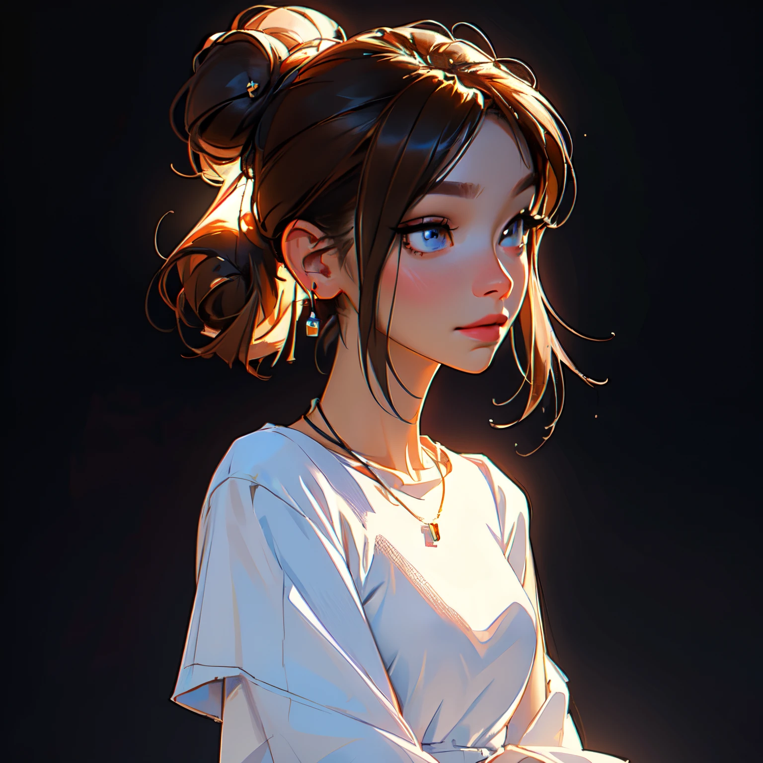 Best Quality, Masterpiece, hight resolution, 1girl,Chinese dress,hair ornament,necklace, Jewelry,beatiful face,UPON_body, Tyndall effect,Photorealistic, dark studio, rim lighting, dual tone lighting,(high skin detail:1.2), 8K UHD, dslr, soft-lighting, hiquality, voluminous lighting, candid, a photo of a, High Resolution, 4k, 8K, bokeh, The environment is blurry and elegant, Model, High contrast required, jewels, earings, Upskirt, Shirt, jacket, brown hair, white shirt, A bracelet, hair bun, single hair bun, long skirt, closed mouth, Hoop earrings, blue jacket, sleeves rolled up, Revealing clothes, makeup, white skirt, Detailed hair, very detailed eyes