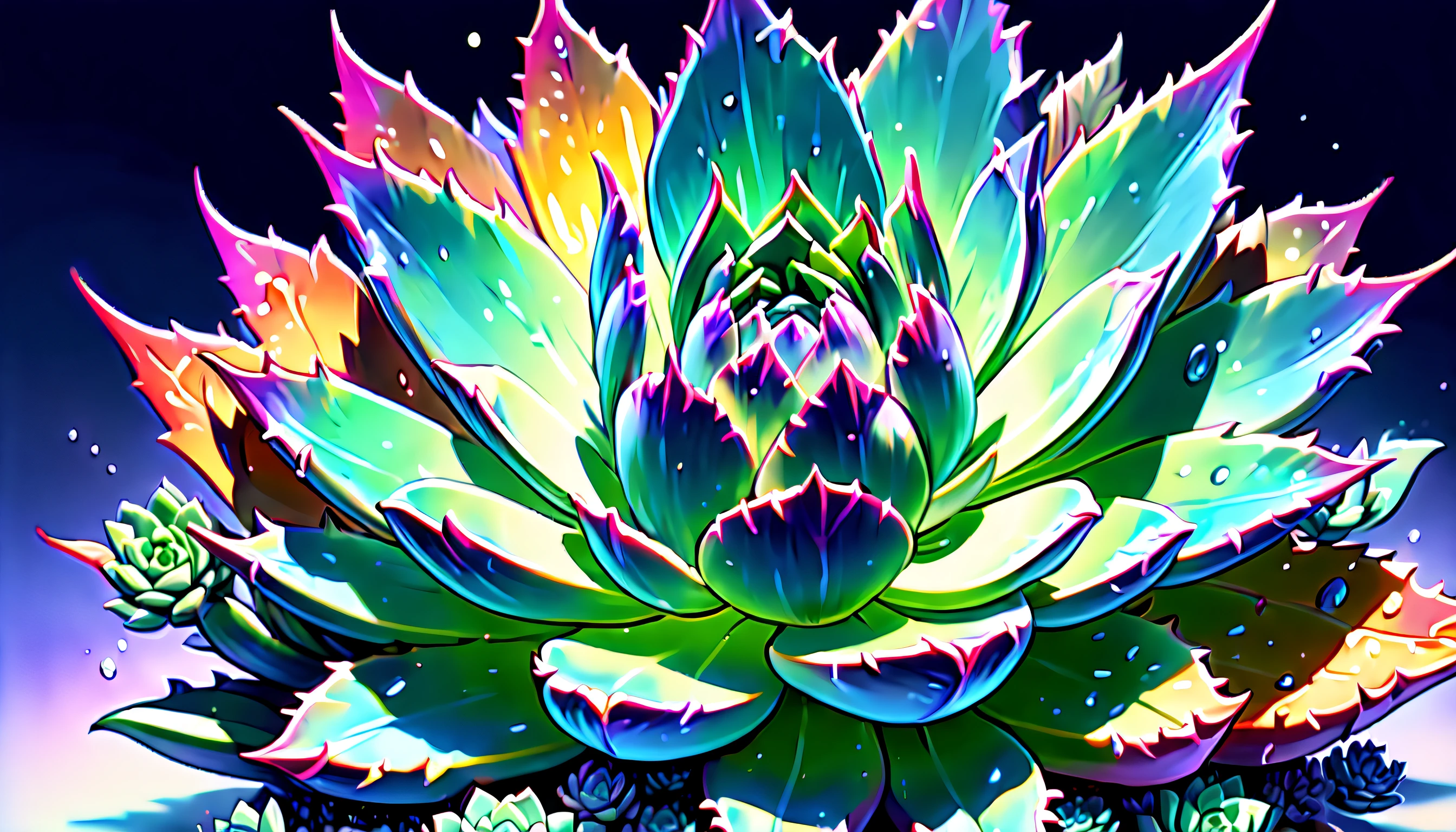 nightmare succulents neon glow garden in the midst of a dark fantasy world, character straight out of a dark fantasy game, shining suspiciously a testament to its fearsome power, mysterious aura of exquisite detail, exudes both terror and awe, surroundings and eerie mist add to the overall atmosphere., rendered in a realistic style, illustration captures the eerie atmosphere of a dimly lit night, around cursed and chaos adding to the sense of dread, visually stunning image, range of stylistic variations and details on the type of render, realistic dark game of ballpoint pen and gel official art, extremely incredibly detailed, intricate insane details.