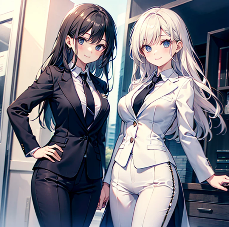 Black Suit neck tie Woman Pants Style A smile Constriction