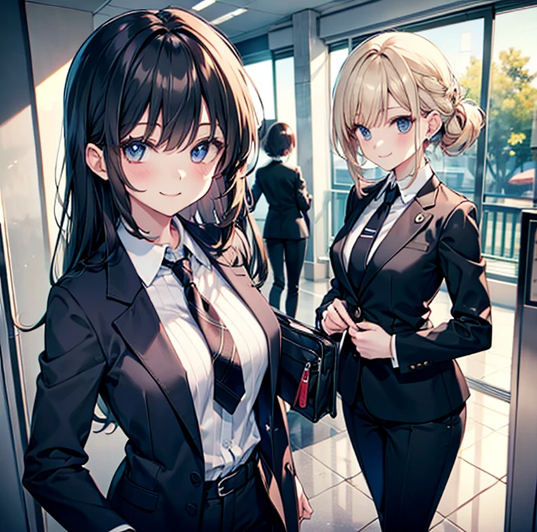 Black Suit neck tie Woman Pants Style A smile Constriction