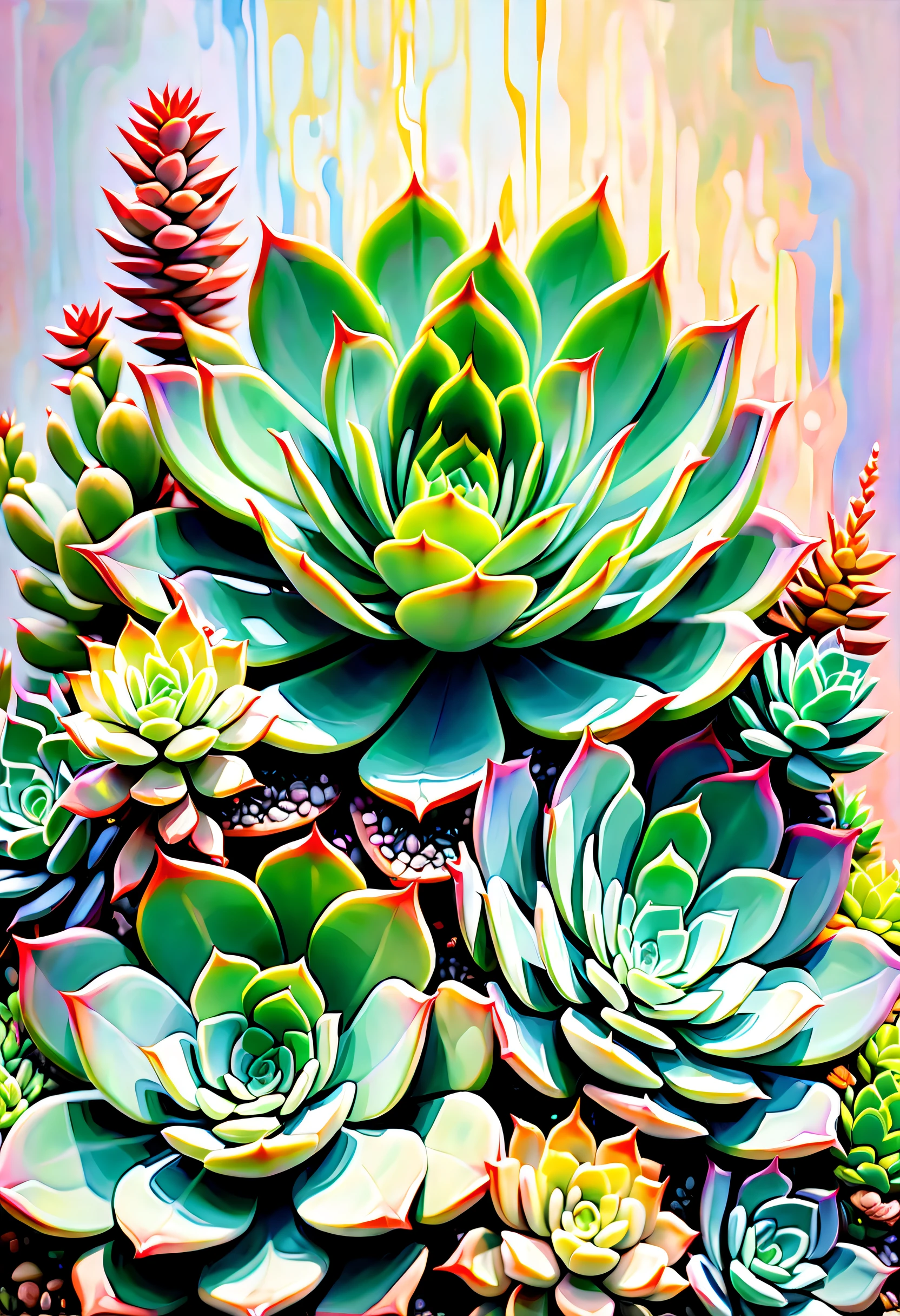 nightmare succulents neon glow garden in the midst of a dark fantasy world, character straight out of a dark fantasy game, shining suspiciously a testament to its fearsome power, mysterious aura of exquisite detail, exudes both terror and awe, surroundings and eerie mist add to the overall atmosphere., rendered in a realistic style, illustration captures the eerie atmosphere of a dimly lit night, around cursed and chaos adding to the sense of dread, visually stunning image, range of stylistic variations and details on the type of render, realistic dark game of ballpoint pen and gel official art, extremely incredibly detailed, intricate insane details.