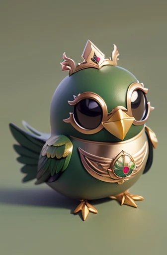 masterpiece, best quality, 1 green bird, cute, small, round body, cute face, sassy, Indonesian aesthetic, glasses, golden armor, simple background, solo