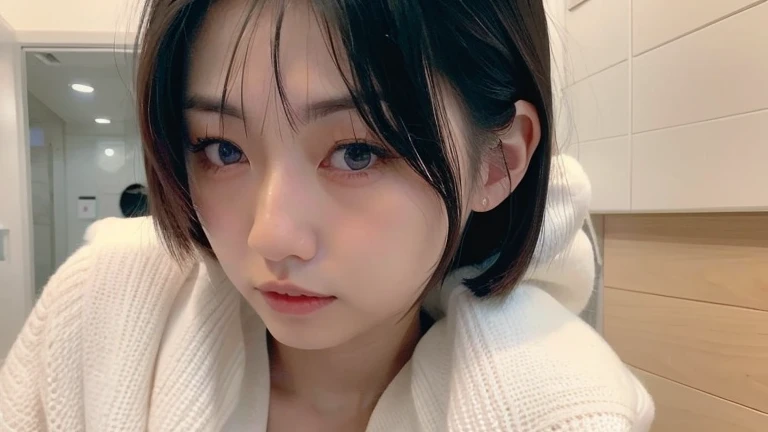 there is a woman that is looking at a cell phone, ayami kojima amano, [32k hd]^10, ayaka, close up iwakura lain, 奈良美智, hey, girl cute-fine-face, けもの, chiho, she has a cute expressive face