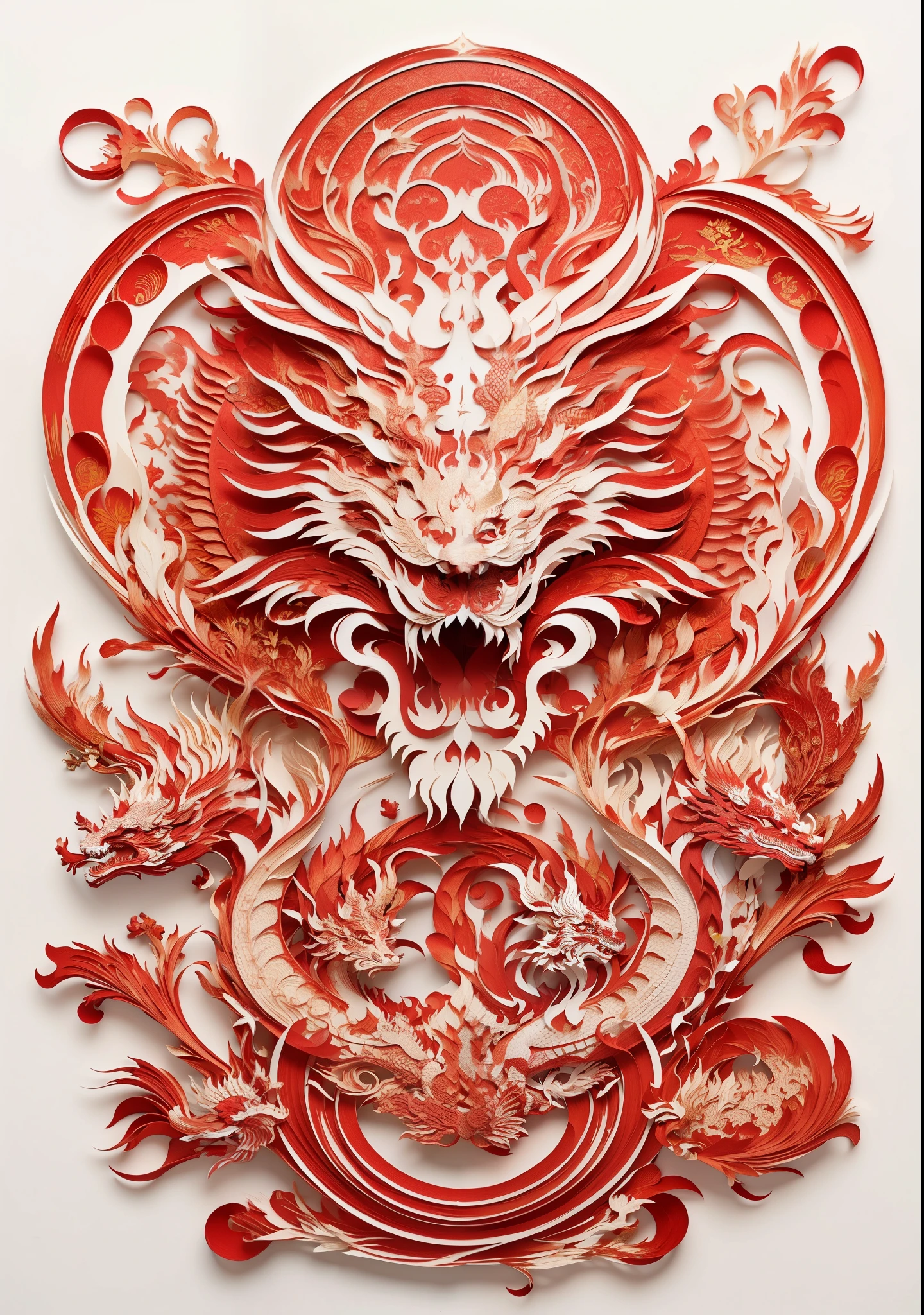 Close up of red paper cut of dragon, arte em papel cortado, author：Ghana tour, chinesedragon, chinese dragon engrave, red dragon, The art of layered paper, china silk 3d dragon, Dragon Art, Superb and complex artwork, paper art, smooth chinese dragon, a red dragon, majestic japanese dragon, chinese dragon concept art