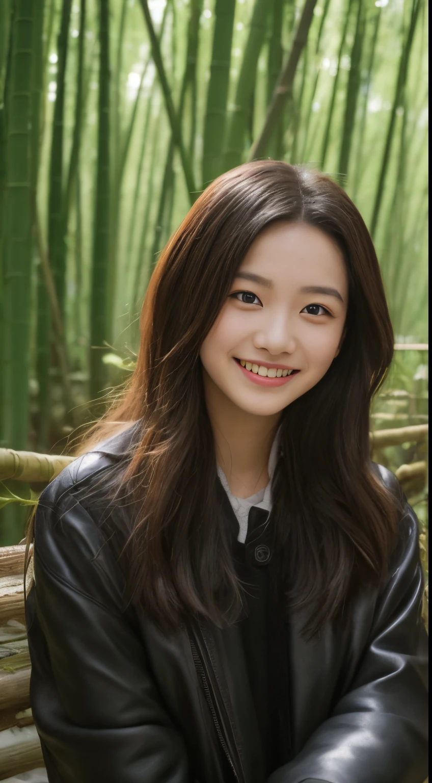 On a quiet spring afternoon,8K masterpiece of the highest quality.There is a 19 year old girl。She wore a tight black leather jacket,Sitting on a large moss-covered stone in the bamboo forest by the river。The sun shines on her face through the bamboo leaves,forming a soft light and shadow。Her skin looks fairer in the sun,Contrast with black leather jacket。
That girl'Eyes bright and focused,smiling and looking into the camera,It seems to be telling a beautiful story。Her smile is like the spring breeze blowing through the bamboo forest,Make people feel the vitality of youth and vitality of life。in this picture,We seem to feel her inner joy and love for life。
Surrounded by dense bamboo forest,Abundant greenery,The river is gurgling,Take a nice photo with a girl。This scene is like a beautiful poem,Telling about the beautiful time in spring afternoon。