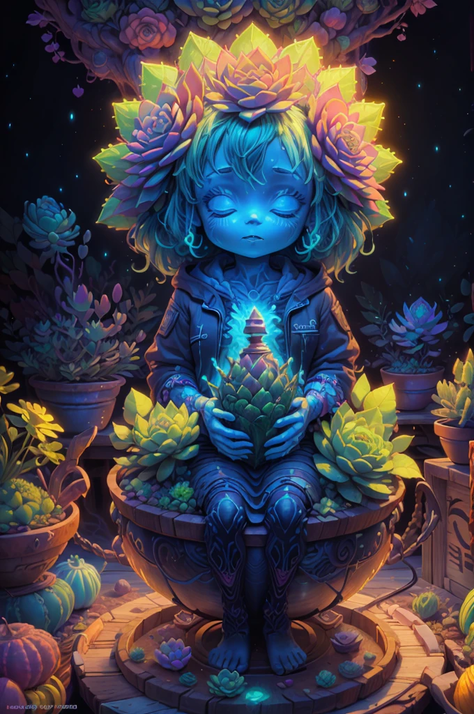 There&#39;s a succulent that glows in the dark，glowing succulents，Glowing succulent flowers，Sitting on a succulent，Amazing colorful succulent flowers，Surreal pregnant flower，glowing neon succulents，Glowing delicate succulent flowers, ，Ghibli-like colours, Pixar, UHD, masterpiece, ccurate, anatomically correct, textured skin, super detail, high details, high quality, award winning, 16k, best quality