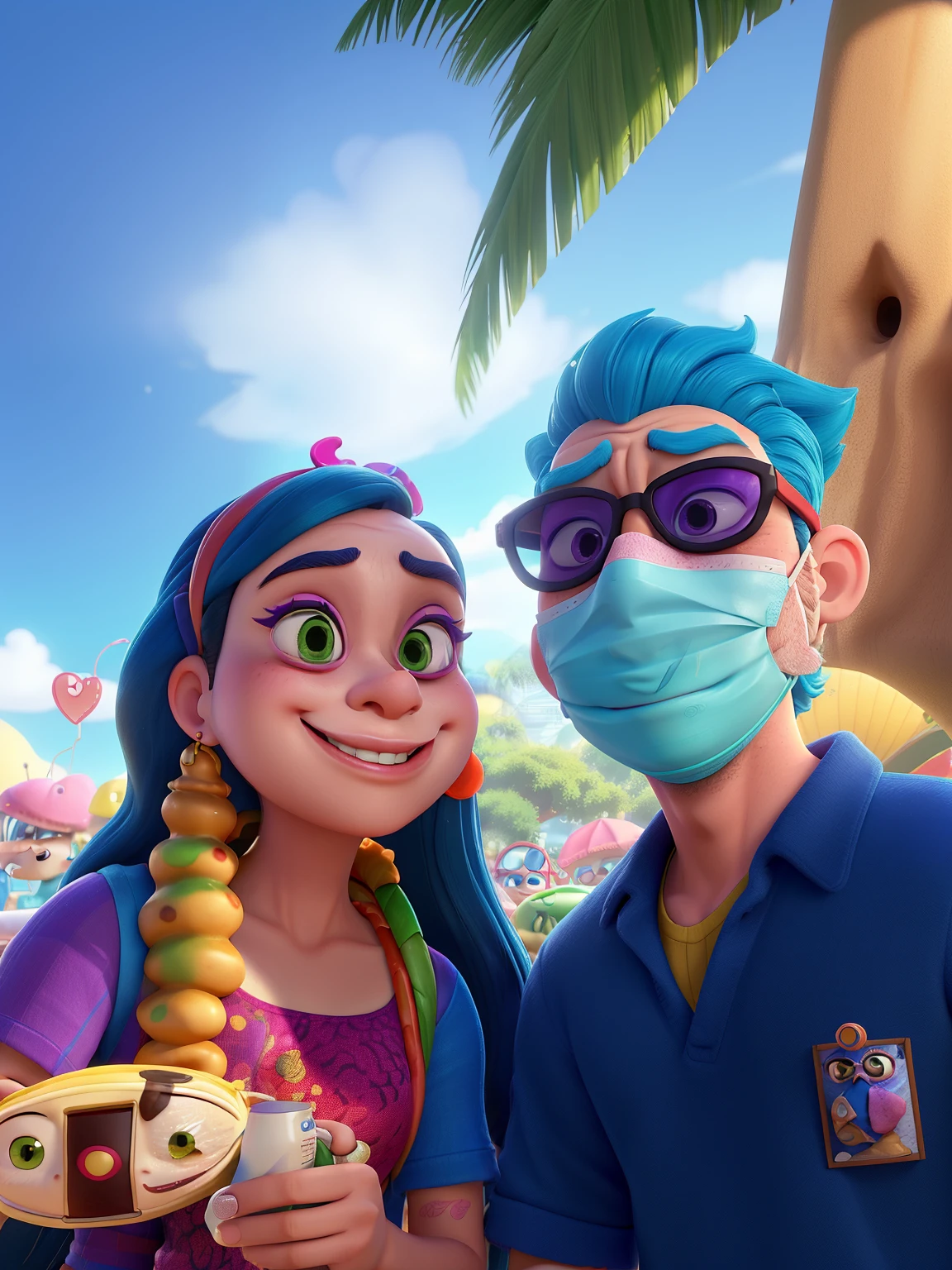 there is a man and woman wearing face masks posing for a picture, wearing facemask and sunglasses, 😭🤮 💔, vacation photo, with wart, kda and sam yang, wearing mask, wearing a mask, 4k post, 4 k post, tyler edlin and natasha tan, pokimane, in background, wearing facemask, 😭 🤮 💕 🎀