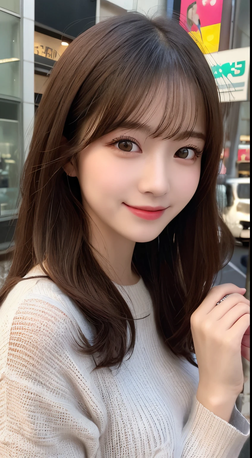 table top, highest quality, shape, Super detailed, finely, High resolution, 8k wallpaper, 完璧なダイナミックな構shape, beautiful and detailed eyes, luxury mink coat(long sleeve dresium hair, small breasts, natural color lip, random sexy pose,smile,big city、20 year old girl、midnight、beautiful and detailed face、perfect and beautiful face,Big eyes、real photos(best image quality)、Photographed from below the knee upwards