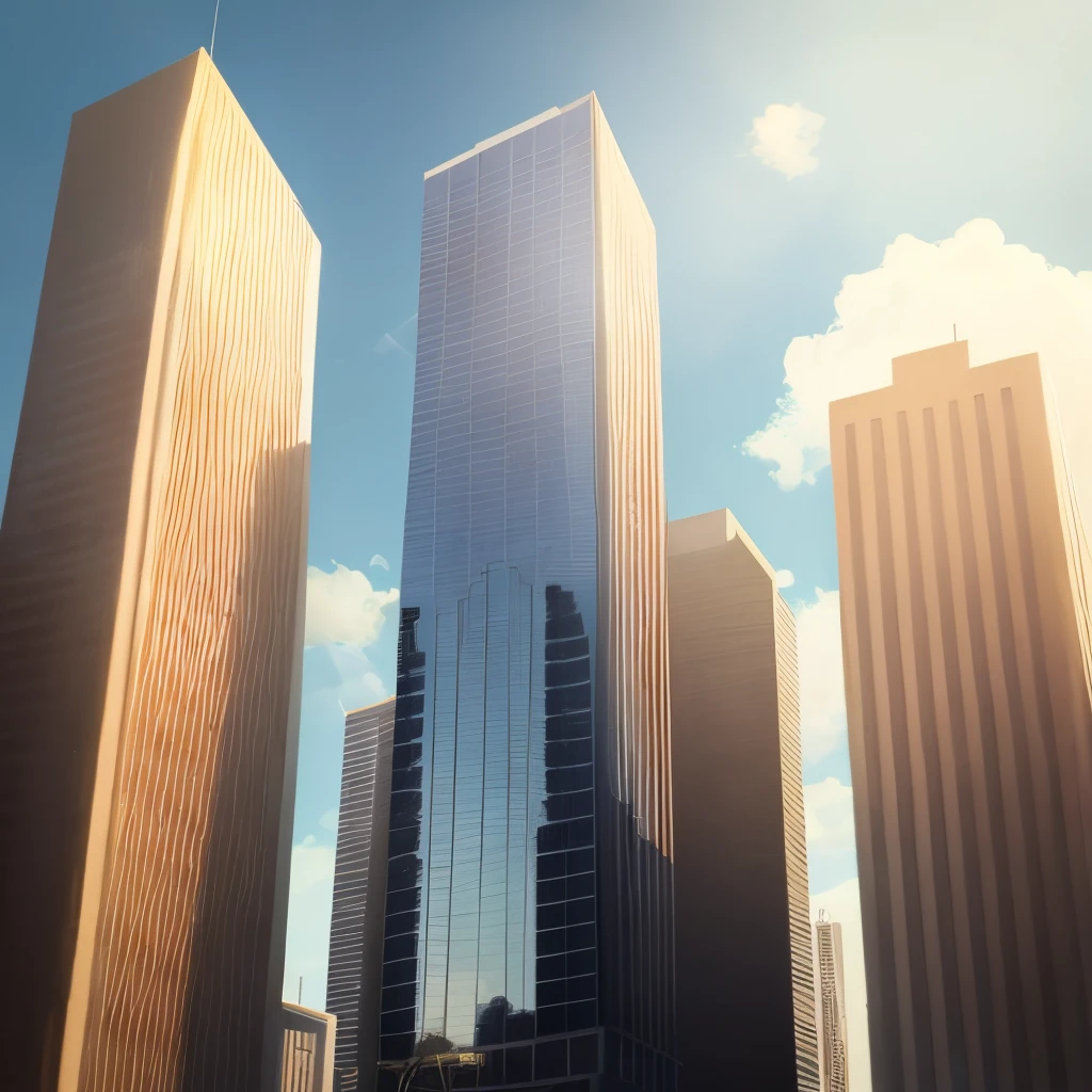 A top view of a futuristic city covered with skyscrapers in the sky and clouds. During sunset and High Quality and far view