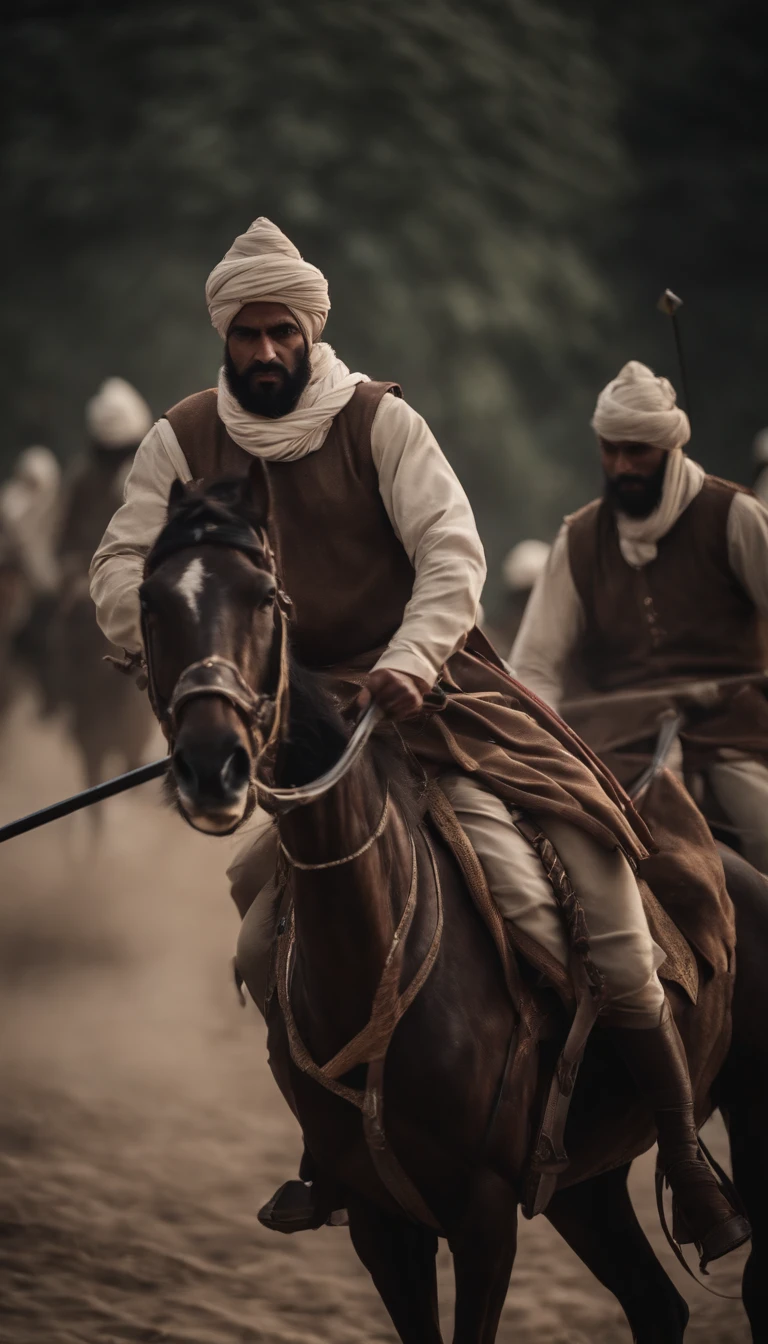 {A gripping 17th-century scene presenting the formidable Ethiopian leader Malik Ambar, donned in Indian military regalia, leading a charge of fierce troops against the might of the Mughals. The intensity in his eyes and the sheer determination of his soldiers is palpable.}, Realistic Style, Greg Rutkowski, 35mm, Panoramic Shot, (4K:1.25), (Golden ratio:1.1), (ambient light:1.2), (hyperrealistic 3d render:1.16), (rutkowski:1.1)