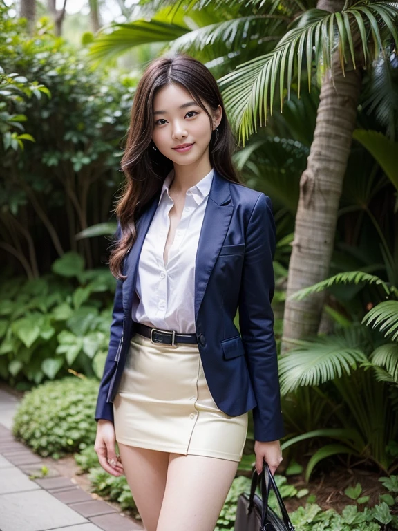 (8K High Resolution), (top-quality), (Raw quality),(masutepiece:1.2), (realisitic), (Photorealistic:1.37), ,Large eyes,long eyeslashes,（Live-action realistic style）,The Ultimate Face,realistic light and shadow,Clear facial features,,Fair skin, ）,Best portraits,Shooting at close range, 1 rapariga, Cute,Beautiful detailed eyes,highlydetailed skin,(Beautiful face with double eyelids), (Realism: 1.4),((Full body image)) ,Detailed and beautiful face,,Women around 20 years old,(Beautiful Face 1.4),Middle hair,((Japan woman in business suit)),(Make eye contact with your audience),red lipsticks,Limping around the eyes,(Laugh a little),In the tropical jungle,Sit upright on one knee.,The skirt is rolled up.、Panties look perfect..,Pastel colors panties,I love showing my panties to my viewers,Show your panties to your audience,Beautiful face reflected in the light,red lipsticks,Limping around the eyes,Very beautiful feet are attractive,A very bright world