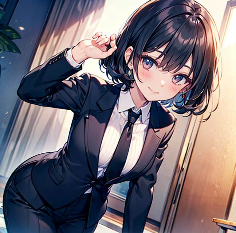 Black suit neck tie woman a smile The sheen Luxury suits