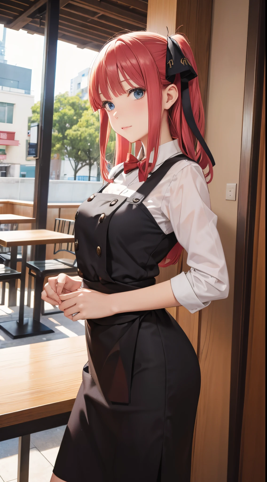 Nino Nakano,pose sexy,traje de mesera,restaurante