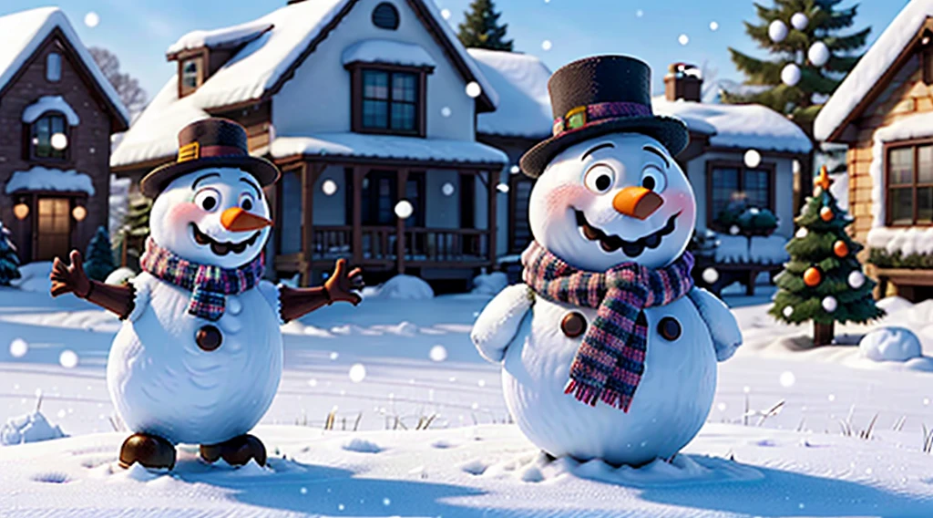 White snowman,Thanksgiving,Snowman has a happy expression on his face,In the yard where it just snowed