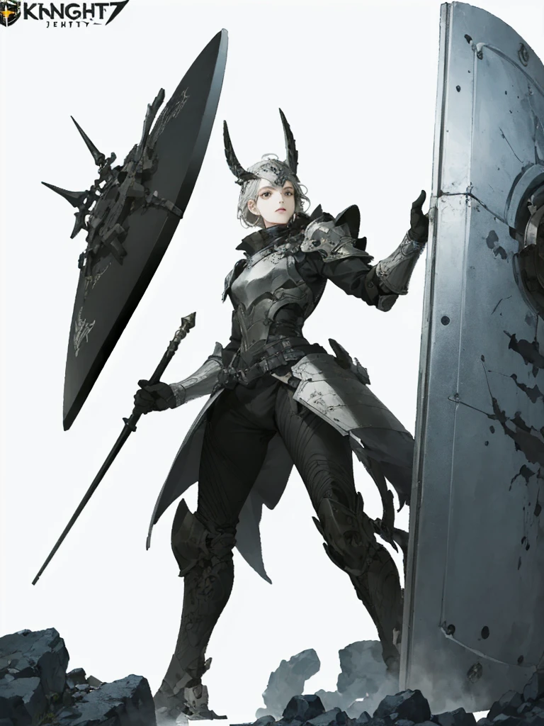 ((Visual art that conveys a sense of narrative))、((top-quality)), ((masterpiece)), (detailed game artwork:1.4),(top-quality:1.3)、(masuter piece:1.1)、(illustratio:1.2)、(ultra-detailliert:1.2)、((with round face)),((White background、No background)),Best Quality, High resolution, Best Quality, High quality,BREAK Ender's Zone、orbital frame、Jehuty、Anubis、Full Plate Mail、Knights、Black Armor、Very large shield、
