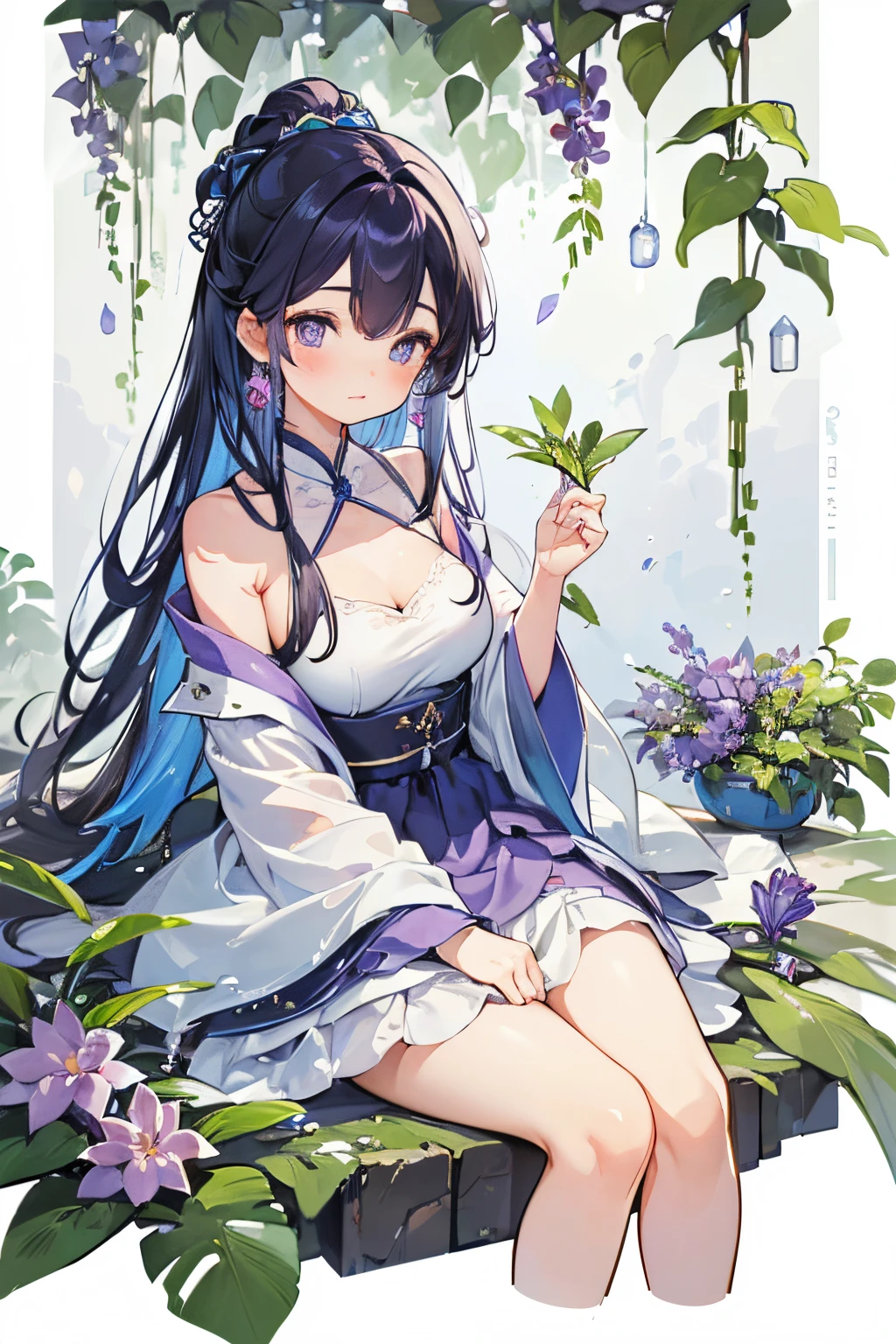 (Best quality at best, A high resolution, tmasterpiece:1.2), a vibrant one, detailed lips, A detailed eye, Luzes Realistas, Lesbian, vivaciousness, nothing background, solitary figure, plant-based women, lilac,