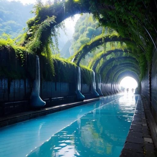 Guizhou,a paradise、Huge walls of ice、tunnel、a plant、verdant、Skysky、suns