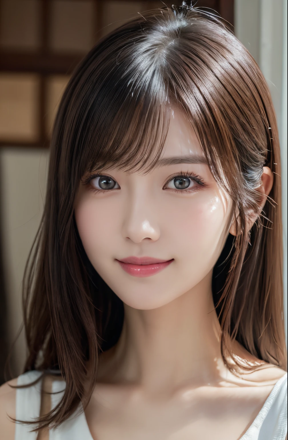 ​masterpiece、1 beautiful girl、A detailed eye、Puffy eyes、top-quality, 超A high resolution, (Realisticity: 1.4), cinematlic lighting、japanes、Asian Beauty、Super beauty、Beautiful skin、A slender、The body is facing forward、(A hyper-realistic)、(hight resolution)、(8K)、(ighly detailed)、(Best Illustration)、(beautifully detailed eyes)、(ultra-detailliert)、 (ssmile)、A detailed face、Bright lighting、profetional lighting、looking at viewert、Facing straight ahead、