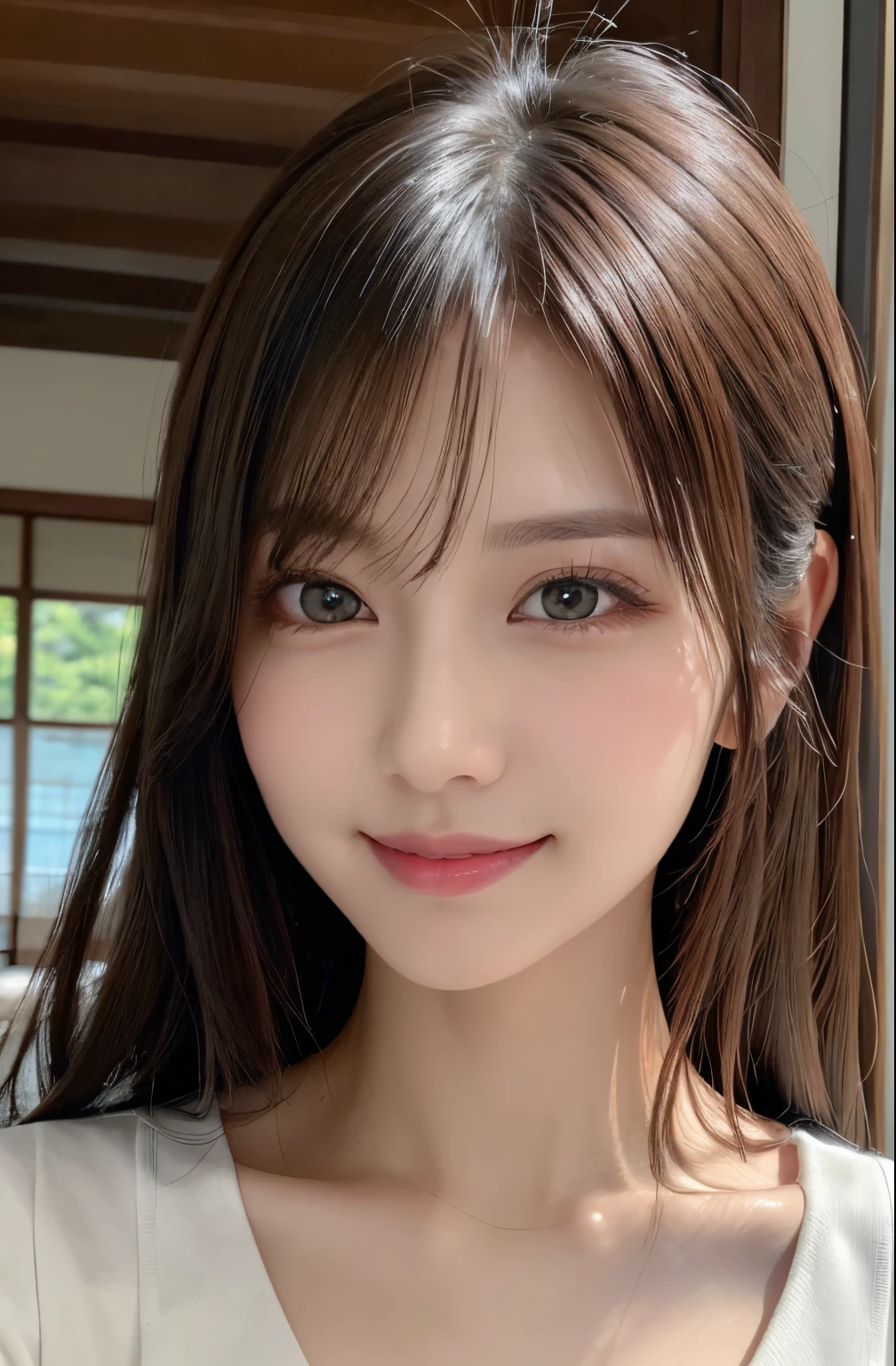 ​masterpiece、1 beautiful girl、A detailed eye、Puffy eyes、top-quality, 超A high resolution, (Realisticity: 1.4), cinematlic lighting、japanes、Asian Beauty、Super beauty、Beautiful skin、A slender、The body is facing forward、(A hyper-realistic)、(hight resolution)、(8K)、(ighly detailed)、(Best Illustration)、(beautifully detailed eyes)、(ultra-detailliert)、 (ssmile)、A detailed face、Bright lighting、profetional lighting、looking at viewert、Facing straight ahead、