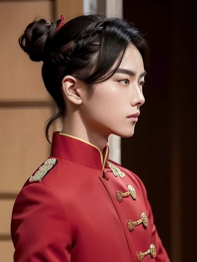 length hair、Tying hair、I wear my hair in a bun、three kingdoms、Best Quality,  1boy, Solo, Asian, ((Upper body:1.3))。Military general、Chinese-style clothing