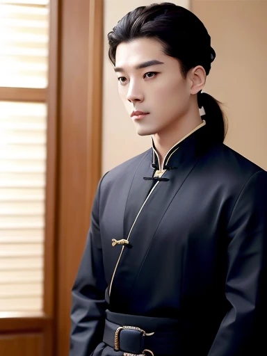 length hair、Tying hair、I wear my hair in a bun、three kingdoms、Best Quality, 1boy, Solo, Asian, ((Upper body:1.3))。Military general、Chinese-style clothing