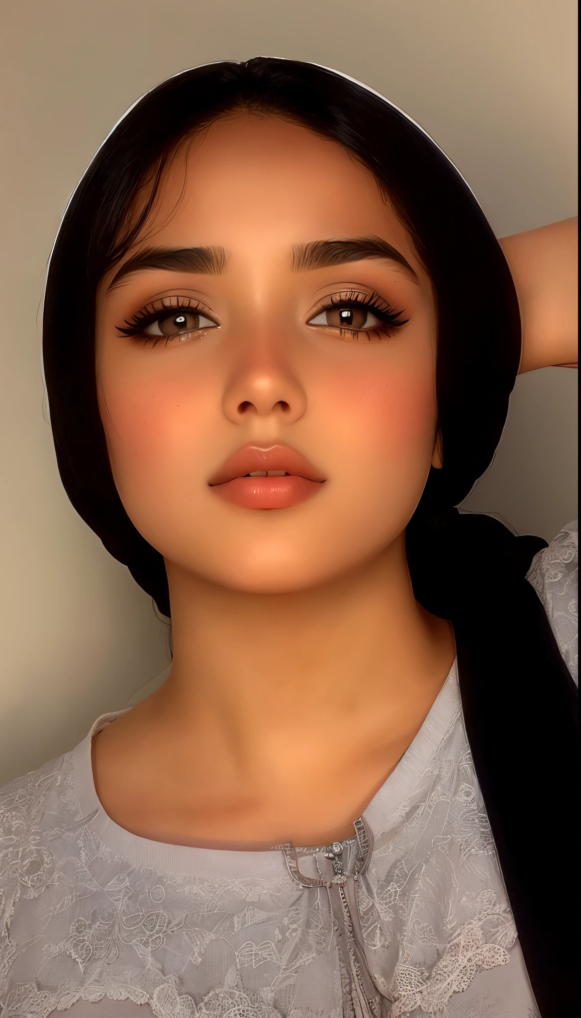 Beautiful cute libyan girl. Makeup. Big glossy lips. Beautiful eyes. Beautiful background