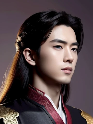 three kingdoms、Best Quality, (Photorealistic:1.4), 1boy, Solo, Asian, ((Upper body:1.3))、Han people、Tying long hair