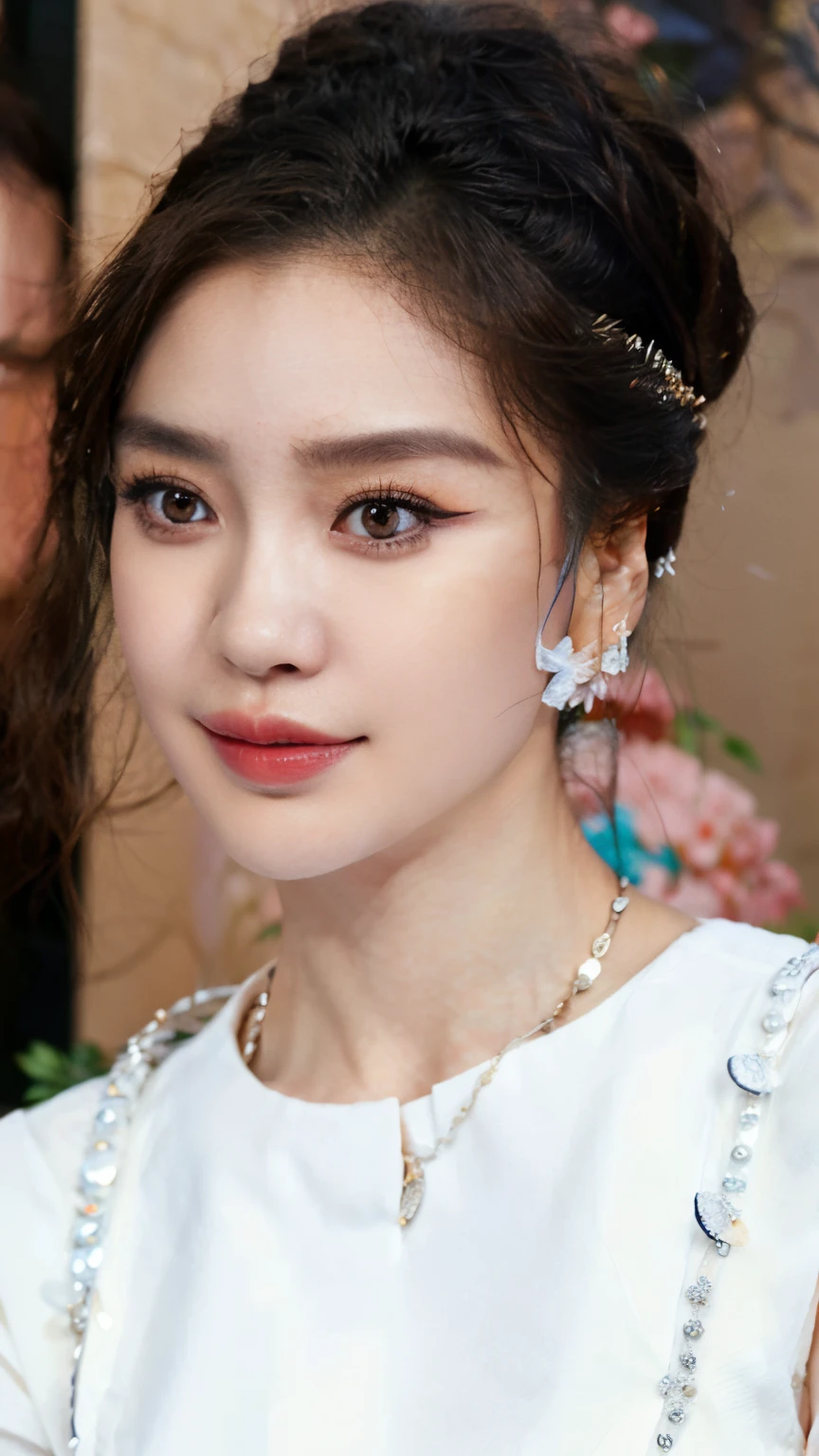 a close up of a woman wearing a white dress and a necklace, song hye - kyo, popular south korean makeup, kiko mizuhara, beautiful south korean woman, blackpink jennie, popular korean makeup, hwang se - on, beautiful young korean woman, heonhwa choe, lee ji - eun, lee ji-eun, park ji-min